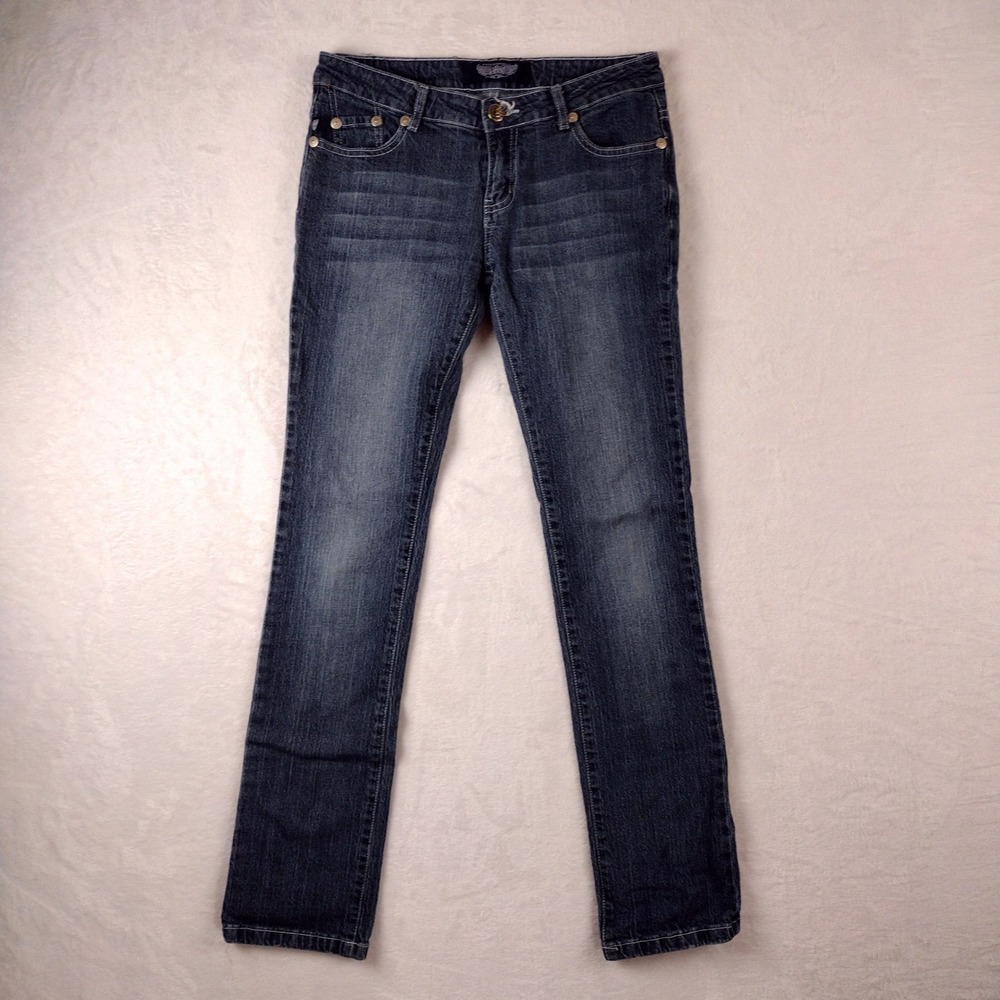 Rock & Republic Womens Dark Wash Straight Leg Jeans Size 28 Embroidered R Logo